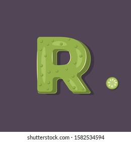 Cucumber in a form of letter R - vegetable lettering design. Vector illustration.