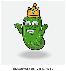 Cucumber Fruit Crown Mascot Character Cartoon With  Dont Know Smile expression. Vector Illustrations
