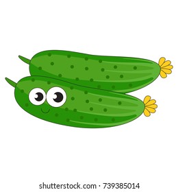 Cucumber funny and cute cartoon outlined illustration with thin line black stroke