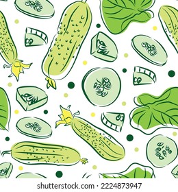 Cucumber graphic green color sketch seamless pattern illustration vector