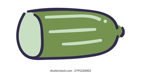 Cucumber half cut with bold outline and smooth shapes in a chunky cartoon style. Symbol of freshness, healthy eating, vegan food, and organic harvest. Cartoon vector illustration.
