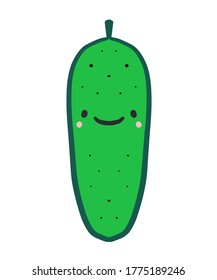 Cucumber hand drawn vector illustration icon logotype in cartoon doodle kawaii style face expressive smiling plant