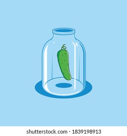 The cucumber is hanging in a glass jar. Antigravity