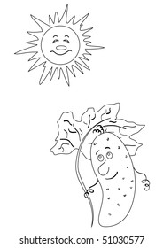 cucumber hides under an umbrella from the sun, monochrome