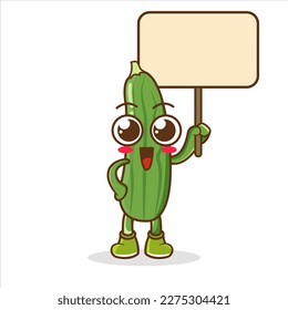 cucumber holding board mascot vector cartoon illustration