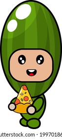 cucumber holding pizza vector cartoon character mascot costume