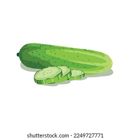 Cucumber de ilumba cortada y pepino esparcido sobre fondo blanco