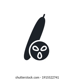 Cucumber icon. Black isolated silhouette. Fill solid icon. Modern design. Vector illustration. Vegetables.