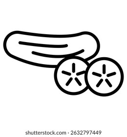 Cucumber icon Black and white outline vector
