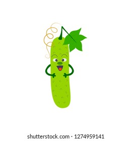 Cucumber icon. Cartoon character. Vector hand drawn  illustration isolated white backgraund