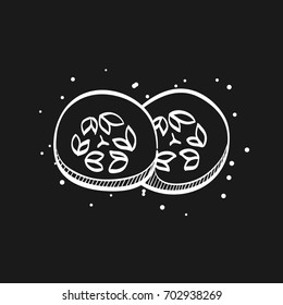Cucumber icon in doodle sketch lines. Food, vitamin, spa, masking, eyes 