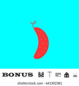 Cucumber icon flat. Red pictogram on blue background. Vector illustration symbol and bonus buttons Music center, corkscrew, credit card, house, drum