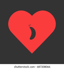 Cucumber icon flat. Simple pictogram on heart background. Vector illustration symbol