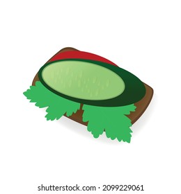 Icono de pepino con pan frito y cilantro. Ilustración vectorial en un fondo blanco. El concepto de vegetarianismo y alimentación sana