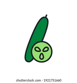 Cucumber icon. Linear color icon, contour, shape, outline isolated on white. Thin line. Modern design. Vector illustrations of vegetables.