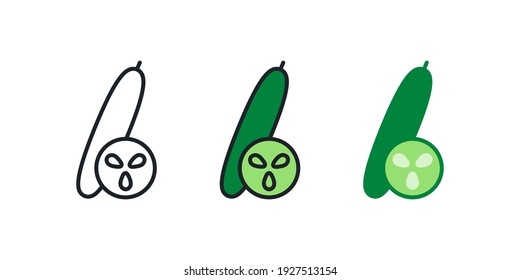 Cucumber icon. Linear color icon, contour, shape, outline isolated on white. Thin line. Modern design. Vector set. Illustrations of vegetables.