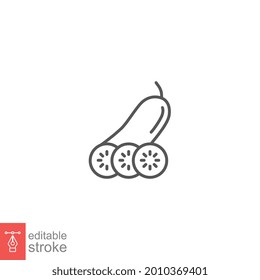 Cucumber icon on slice cross section with seeds. Element of drink and food icon for mobile concept and web apps. Outline style. Editable stroke. Vector illustration design on white background. EPS 10