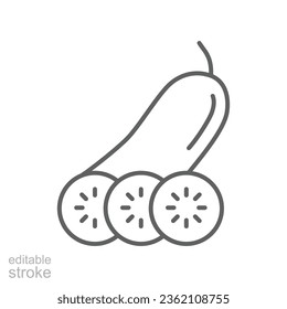 Icono de pepino en corte transversal con semillas. Elemento de bebida e ícono de comida para concepto móvil y aplicaciones web. Estilo de esquema. Trazo editable. Diseño de ilustración vectorial en fondo blanco. EPS 10