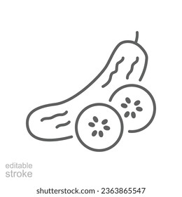 Cucumber icon on slice cross section with seeds. Element of drink and food icon for mobile concept and web apps. Editable stroke. Outline style Vector illustration design on white background. EPS 10