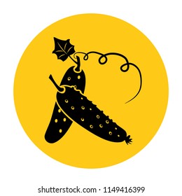 Cucumber icon. Icon from the set. Black silhouette on bright yellow background. Vector illustration