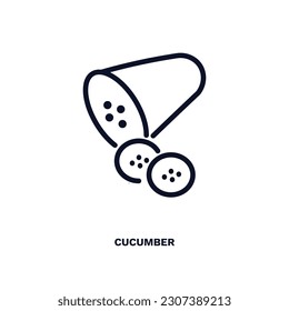 icono de pepino. Icono de pepino delgado de línea de la colección de verduras y frutas. Vector de contorno aislado en fondo blanco. El símbolo de pepino modificable se puede usar web y móvil