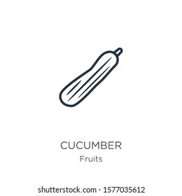 Cucumber icon. Thin linear cucumber outline icon isolated on white background from fruits collection. Line vector sign, symbol for web and mobile