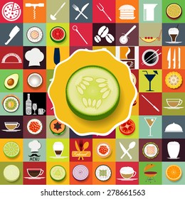 Cucumber with icons of restaurants