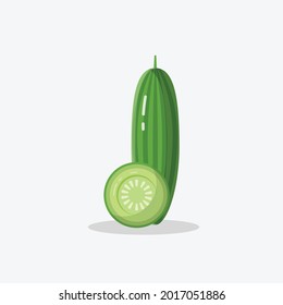 cucumber illustration with flat style, slice cucumber vector, cucumber isolated design