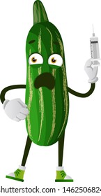 Cucumber with injection, illustration, vector on white background.