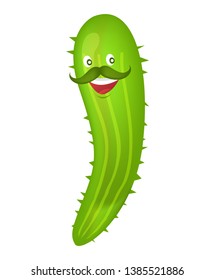Cucumber isolated icon vector, smiling vegetable Mexican type. Veggie with moustache, summer ingredient with smile on face, happy cinco de mayo flat