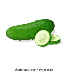 Cucumber Isolated On White. Vector Illustration