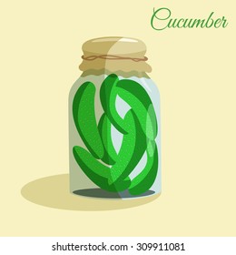 Cucumber in jar. Vector illustration.