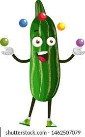 Cucumber juggling, illustration, vector on white background.