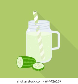 cucumber juice in mason jar, flat design vector