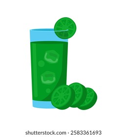 Cucumber Juice, Summer Flat Vector Illustration. Isolated