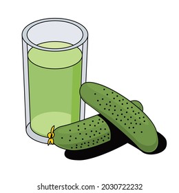 Cucumber juice. Vector 3d sketch line isometric, color icon illustration, flat style. Creative design idea and elements for infographics and website.