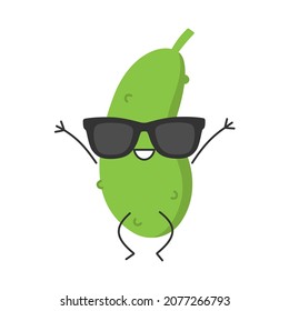 Cucumber jumping cute character cartoon funny vegetable smiling face joy happy emotions icon vector illustration.