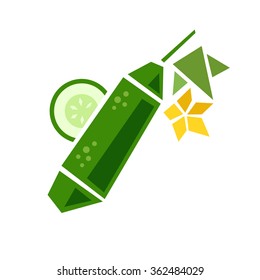 Cucumber with a leaf and flower isolated on a white background in a Suprematist Style