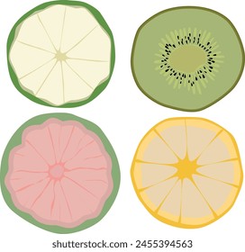 cucumber lemon kiwi orange fruit slice illustration flat vector 