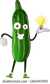 Pepino com lâmpada, ilustração, vetor sobre fundo branco.