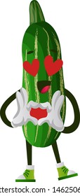 Cucumber in love, illustration, vector on white background.