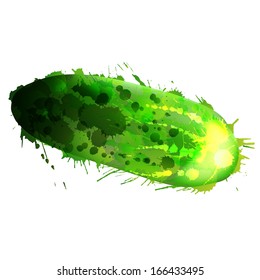 Cucumber made of colorful splashes on white background 