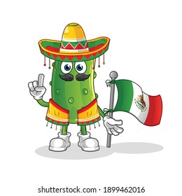 cucumber Mexican with traditional cloth and flag character. cartoon mascot vector