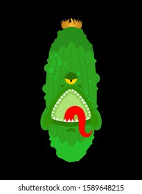 Cucumber monster GMO mutant. Angry Vegetable with teeth. Hungry Alien Food vector 