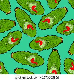 Cucumber monster pattern seamless. GMO mutant background. Angry Vegetable with teeth ornament. Hungry Alien Food vector texture