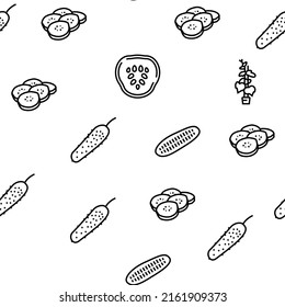 Cucumber Natural Bio Vegetable Vector Seamless Pattern Thin Line Illustration
