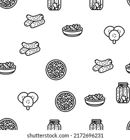 Cucumber Natural Bio Vegetable Vector Seamless Pattern Thin Line Illustration