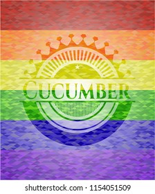 Cucumber on mosaic background with the colors of the LGBT flag