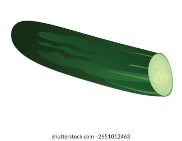 Pepino sobre fundo branco, inteiro e metade, vetor	
