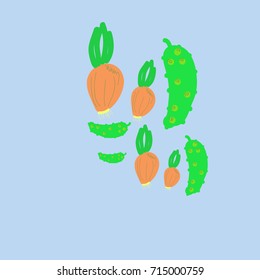 Cucumber, onion pattern . Hand drawn.